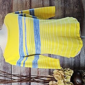 TALBOTS YELLOW AND BLUE STRIPE 3/4 SLEEVE BOATNECK TEE